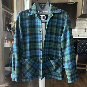 Beams Plaid Green and Blue Shirt Jacket